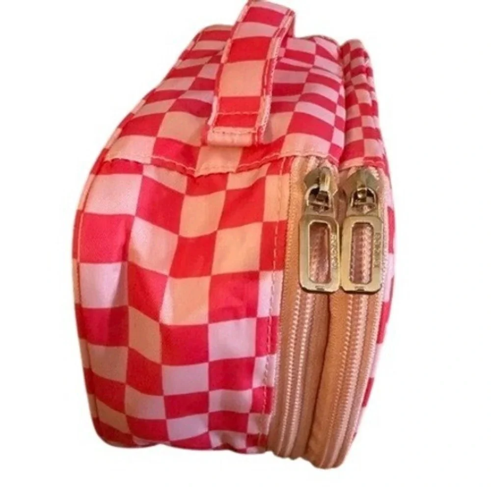 Pink White‎ Checkerboard Relavel Makeup Bag Travel Toiletry Organizer Pouch